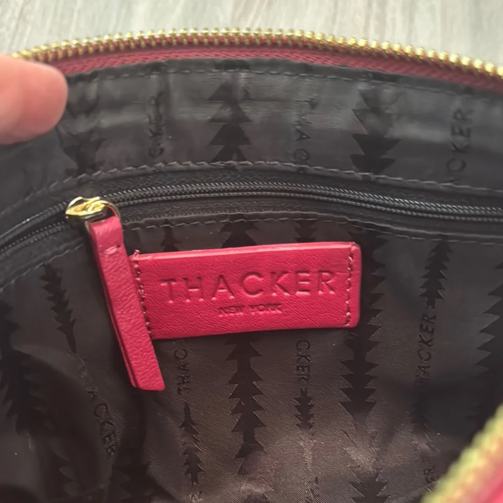 THACKER- Elegant Pink Leather Clutch with Gold Accent - Picture 7 of 10